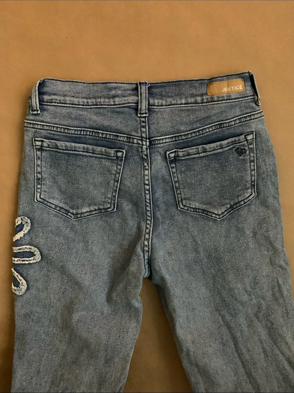 Justice Blue Straight-Leg Jeans with Daisy Embroidery